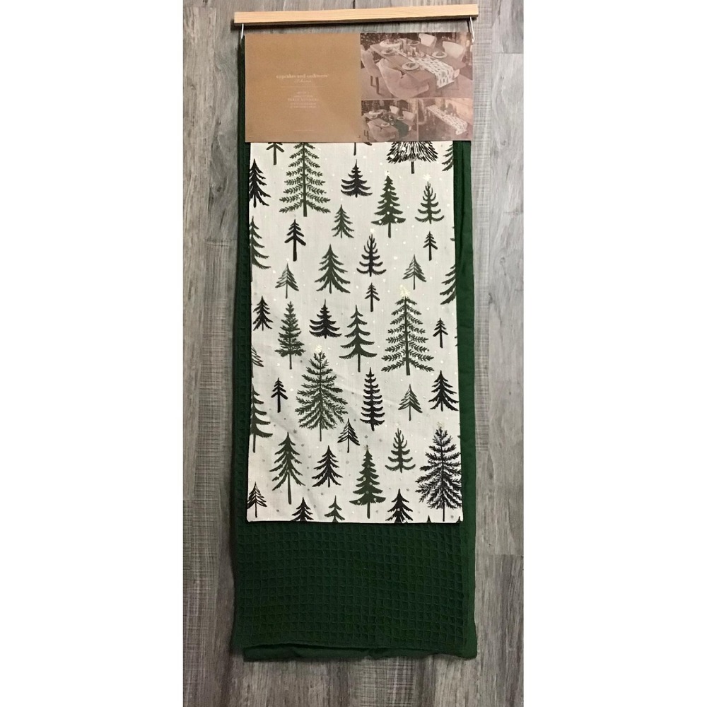 Cupcakes and Cashmere Christmas Table Runners Set of 2 Green Trees Waffle Cotton